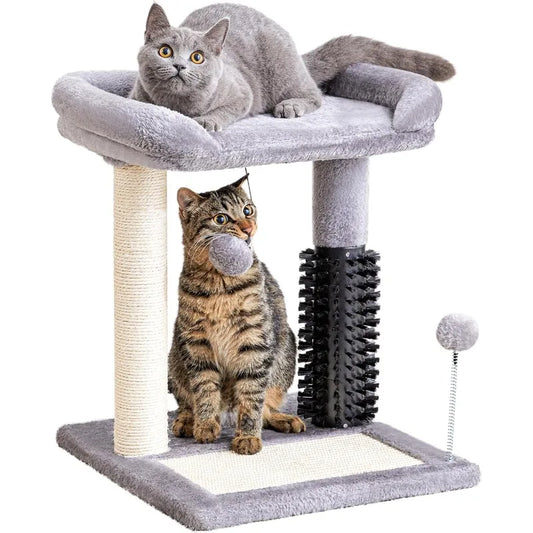 Small Cat Tree with Scratcher, Groomer, and Plush Perch.