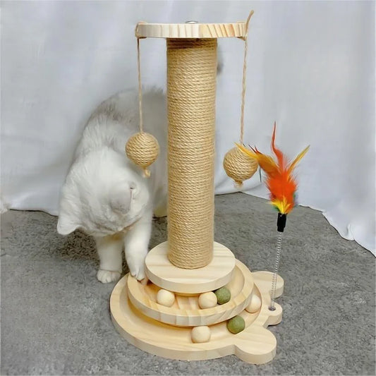 Cat Scratcher Turntable with Sisal Board and Toys.